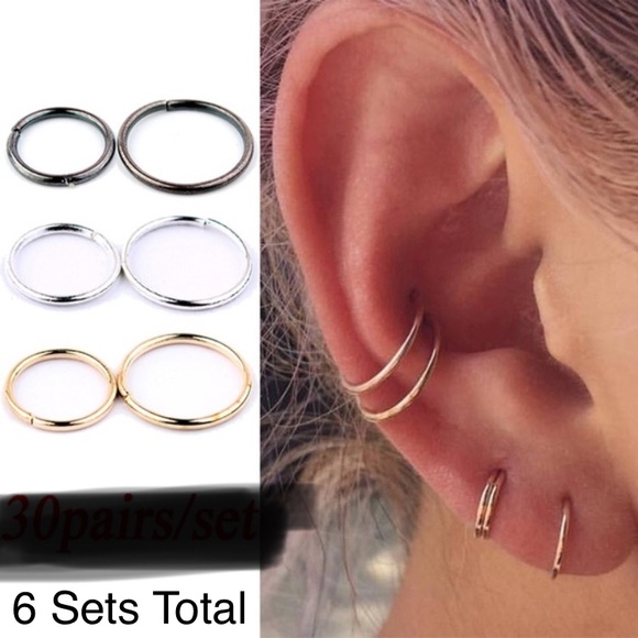 Other - NWOT! 6 Sets of Simple Hoop Cartilage/Lip/Earrings